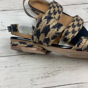 Tory Burch Lola Jute Sandals Woven Nautical Summer Boho Blue Heeled Navy Blue thumbnail 5
