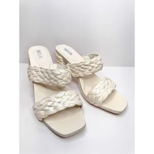 MIA Off‎ White Braided Block Heel Sandals Square Toe Mules Size 10 Raffia thumbnail 3