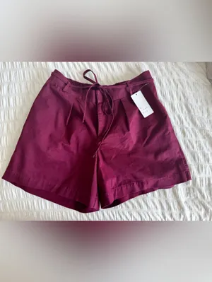 NWT Women's Mid-Rise Front-Tie Chino Shorts 5" - A New Day™ Maroon S thumbnail 3