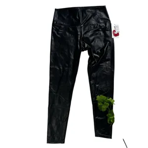 Hot Kiss Women's Black Faux Leather Pants Size L Mid Rise Skinny Pull On Stretch Leggings thumbnail 3