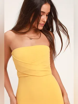 Lulus Own the Night Golden Yellow Strapless Maxi Dress Size Medium thumbnail 4