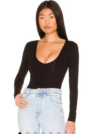 All The Way Deep V Neck Bodysuit in Black thumbnail 3