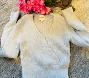 Pink Rose Women's Soft Blue V-Neck Sweater thumbnail 1