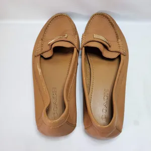 Coach Fredrica Loafers Women 7.5B Tan Leather‎ Gold Logo Driving Moccasins A5175 thumbnail 5