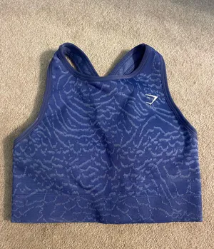 Blue Animal Print Gym Shark High Neck Sports Bra thumbnail 2
