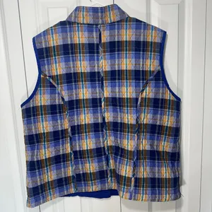 Quilted Reversible Vest Womens L Blue Plaid Grandmacore Eclectic Country Vintage thumbnail 4