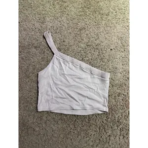 Brandy Melville Womens One Shoulder Crop Top Beige‎ Ribbed Asymmetrical Tank OS thumbnail 3