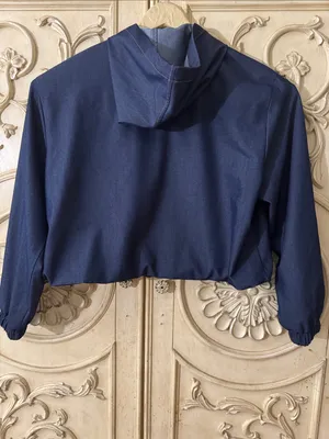 Zara Navy Hooded Bomber Short Crop Long Sleeve Jacket Size Medium thumbnail 8