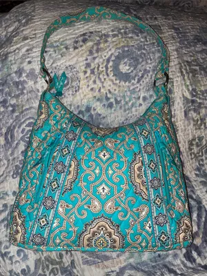 Vera Bradley Totally Turquoise Teal & Brown Tote Bag Shoulder Bag thumbnail 1