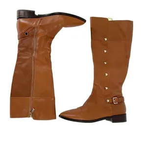 Michael Kors Tan Leather Riding Boots Knee High Zip Low Heel Size 10M Almond Toe thumbnail 4