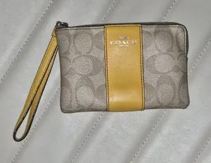 Coach Signature Canvas Wristlet with Yellow Leather Trim thumbnail 1
