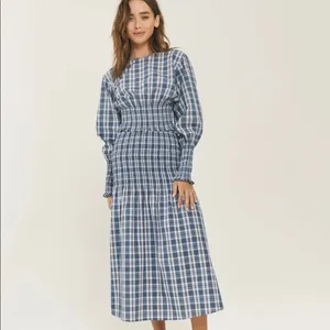 Something Navy Blanche Smocked Midi Dress Plaid Size XL SWED000212 Maternity‎ thumbnail 4