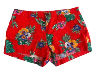 Old Navy Womens Red Tropical Floral Linen Blend Shorts Size 2 Summer Beach thumbnail 1