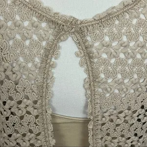 Free People Tan Boho Crochet Lilly Mini Dress S thumbnail 6