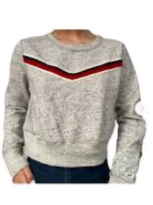 Abercrombie & Fitch Gray Cropped Fleece Sweatshirt Womens M Retro Stripe Y2K Top thumbnail 16