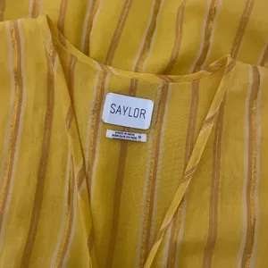 SAYLOR Yellow Metallic Striped Dress Fluttery Smocked Mini Gold Party Medium thumbnail 10