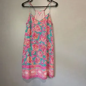Lilly Pulitzer 100% Silk Small Mid Thigh Pink Seashell Border Print Shift Dress thumbnail 2