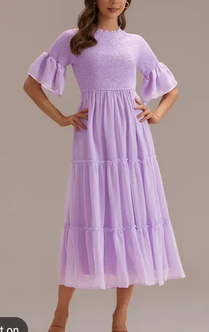 Jessakae NEW Smocked Bodice Lavender Midi Dress thumbnail 1