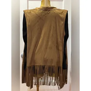 A.N.A Tan Faux Suede Fringe Vest - Boho Western Waterfall Draped Front - Size XL thumbnail 2