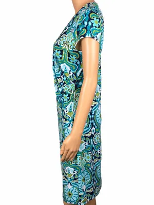 JONES MEW YORK Greens/Black Abstract Floral Faux-Wrap Short Sleeve Dress Small thumbnail 4