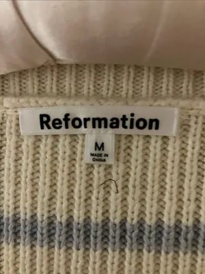 Reformation Janey Cotton Striped White and Blue Oversized Sweater Vest Medium thumbnail 4