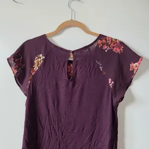 Maurices Purple Floral Short Sleeve Blouse Top Forest Fairy Goblincore Office M thumbnail 11