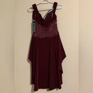 Jovani 04461 Knee Length Glittery Burgundy Cocktail Dress Size 8 thumbnail 3