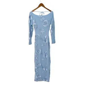 Lulus Josephine Light Blue Floral Applique Mesh Maxi Dress size M NWT thumbnail 4