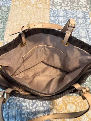 Michael Kors Jet Set Tote MK Logo Large Carryall Laptop Bag Brown Tan Gold thumbnail 13