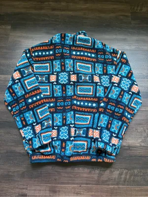 Women's western Teal and Orange Patterned Fleece Quarter-Zip Sweater size small thumbnail 3