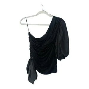 Anthropologie Dolan‎ Black Ruched One Shoulder Top, Medium thumbnail 4