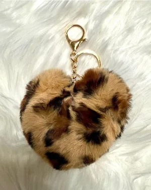 Leopard Print Faux Fur Heart Bag Charm Keychain New thumbnail 1