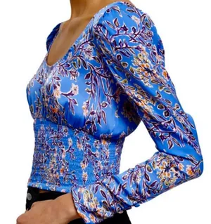 EUC Free People Santiago Boho Top Periwinkle Floral Size Small thumbnail 1