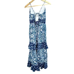 Abercrombie & Fitch Blue White Abstract Tiered Sleeveless Maxi Dress Womens Sz M thumbnail 2