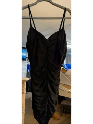 NEW Black Sparkly Ruched Mini Dress L thumbnail 2