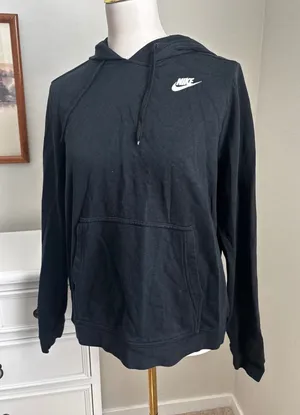 Nike‎ Sportswear Womens Black Pullover Hoodie White Logo Size Large CJ3914-010 thumbnail 1