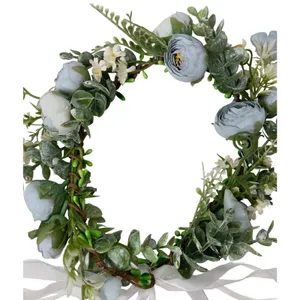 Dusty Blue Floral Crown Flower Halo Adjustable Ribbon Wedding Festival Boho‎ thumbnail 3