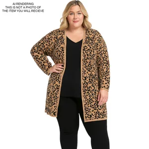JM Collection Cardigan Sweater Leopard Animal Boho Neutral Cozy Open Brown 2X thumbnail 7