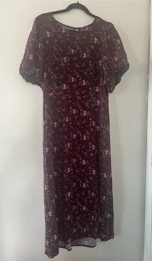 Old Navy Purple Puff Sleeve Floral Maxi Dress XL Cottagecore Romantic Feminine thumbnail 1