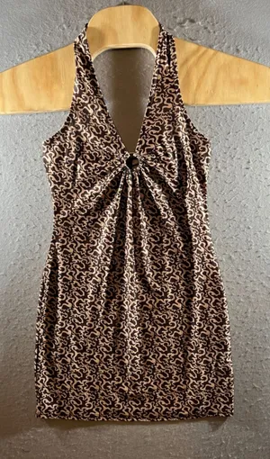 1325 | NWT Urban Outfitters Swirl Print Halter Bodycon Mini Dress Brown Womens M thumbnail 1