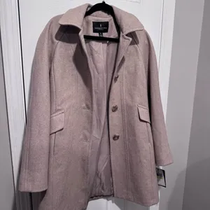 London Fog Beige Oatmeal Heather Wool Blend Peacoat w Plaid Scarf Size L NWT thumbnail 7