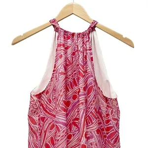 Trina Turk Dress 100% Silk Halter A-Line Mini Red Pink Tribal Print Size Medium thumbnail 4
