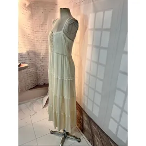 Easel Cream Sleeveless Lace-Up Corset-Style Bodice Tiered Maxi Dress Size Large thumbnail 4