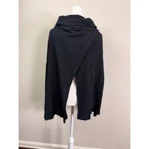 Free People Black Cowl Neck Waffle Knit Split Back Thermal Top Small P NEW thumbnail 3