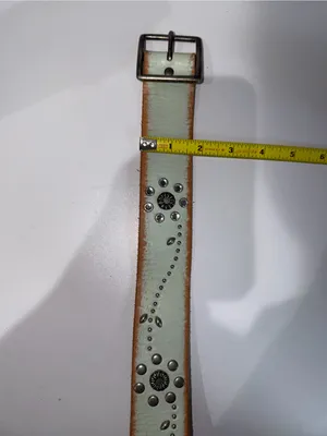 Linea Pelle Genuine Leather‎ Belt Size L Studded Rhinestones Sea Green Y2K Hobo thumbnail 4