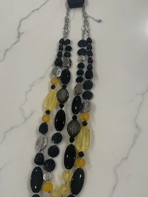 Catherines Designer layered chunky Multi-Strand Black & Yellow Beaded Statement Necklace thumbnail 2