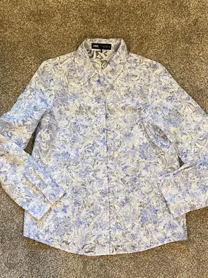 ZARA Blue White Floral Devoré Sheer Long Sleeve Button Up Shirt Size S thumbnail 11