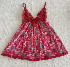 Women’s Pink & Red Mesh Lace & Sequins Babydoll Lingerie Top Sz S Small thumbnail 1