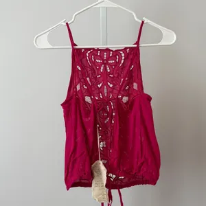 Free People S Pink Embroidered Lace‎ Halter Top Bali Boho Cami Cottage Peasant thumbnail 7