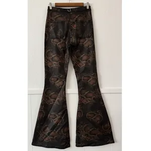 Willow Boutique XL Brown Snake Print Flare Pants High Rise Stretch Bell Bottom thumbnail 6